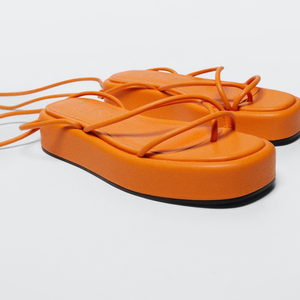 Mango Vibrant Orange Platform Sandals - Size: 7.5